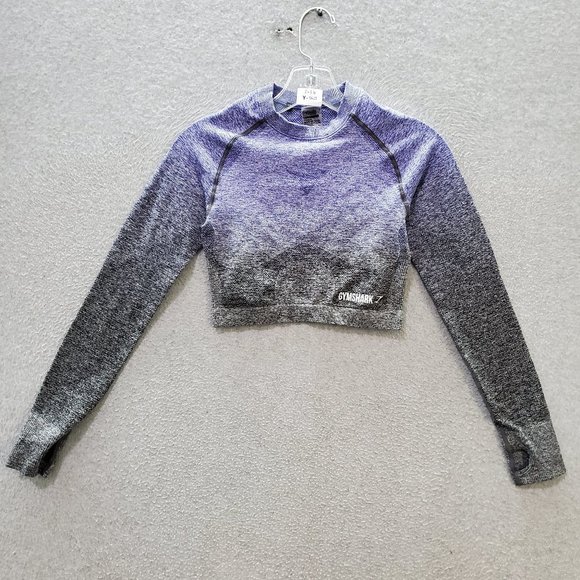 Gymshark Women Sweatshirt‎ Small Purple Ombre Cropped Logo Long Sleeve - Picture 1 of 10
